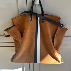 Clare V Simple Tote - Camel Suede with Stripes